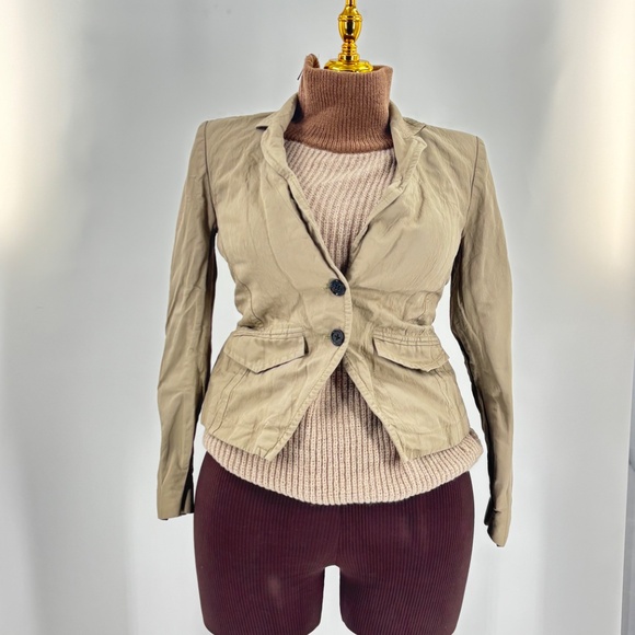 Banana Republic Italian Fabric Blazer Size 4 – Beige Khaki w/ NYC map lining - Picture 2 of 7